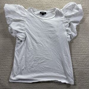 Express White Short‎ Puff Sleeve Crew Neck Size Small